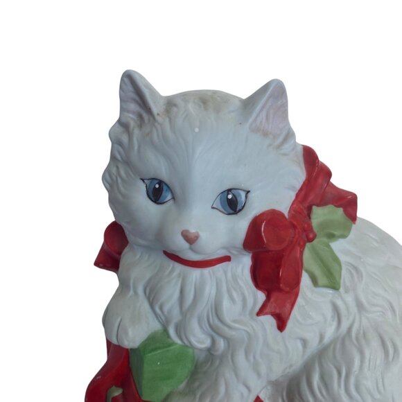 Vtg 1990 Enesco G.G. Santiago White Christmas Cat Music Box Song Happy Holidays - Picture 2 of 9